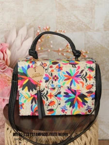 BOLSO-233 ESTAMPADO /YUTE NEGRA